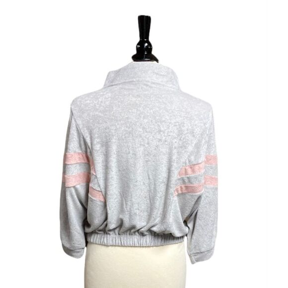 POL Grey & Pink Velour Crop Quarter Sleeve & Zip Track Pullover NWT - Picture 2 of 7